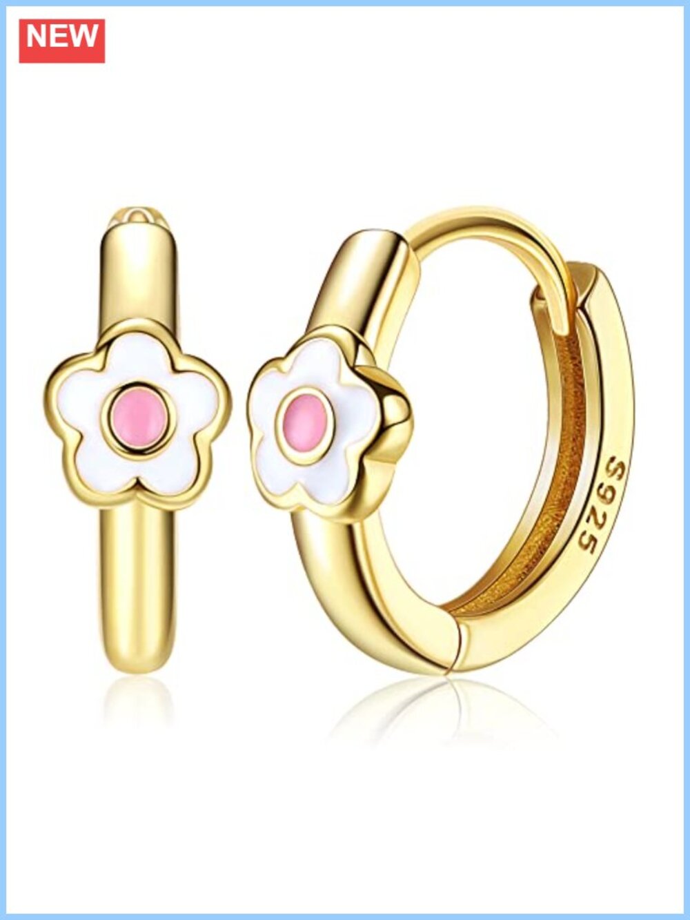 925 Sterling Silver Daisy Hoop Earrings 18k Gold Plated Hinged 9mm